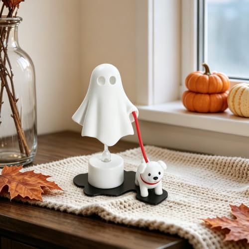 Halloween Ghost Dog Figurine Desktop Decor - Fall Party Tabletop Ornament