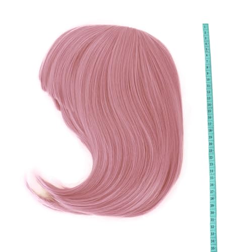 12 Inch Lady Short Straight Flat Bangs Bob Wig - Rouge Pink