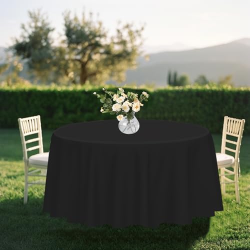 Black Plastic Round Tablecloth 3 Pack 84 Inch Disposable Cover for Parties