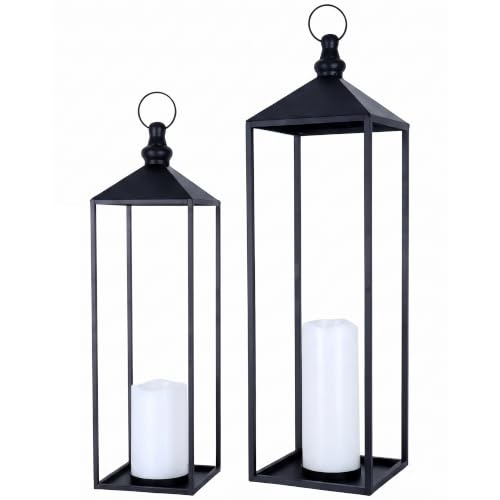 Decorkey 23'' & 19'' Black LED Candle Lantern Set with Timer - Indoor & Outdoor Decor