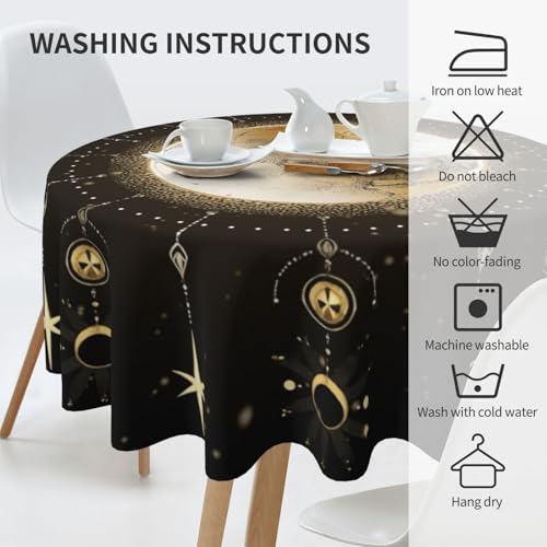 Mutakin Astrology Moon Art Round Tablecloth - Washable 60 Inch Home Decor