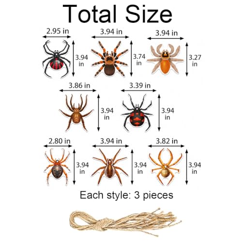 Halloween Spider Hanging Ornaments Set - Creepy Wall Door Tree Decor - 24 Pcs
