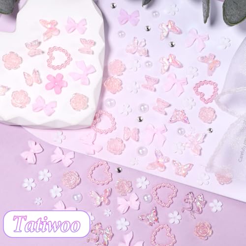 Set 3-White & Pink Tiny Flower Nail Charms and Beads - 1000 Pieces