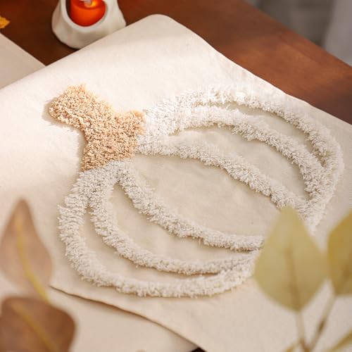 Halloween Beige Pumpkin Embroidered Table Runner with Tassels 13x72 - Pack of 1