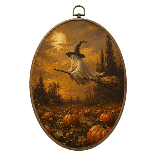 Halloween Witch and Ghost Canvas Wall Art - Fall Home Decor - Variation of Color-13
