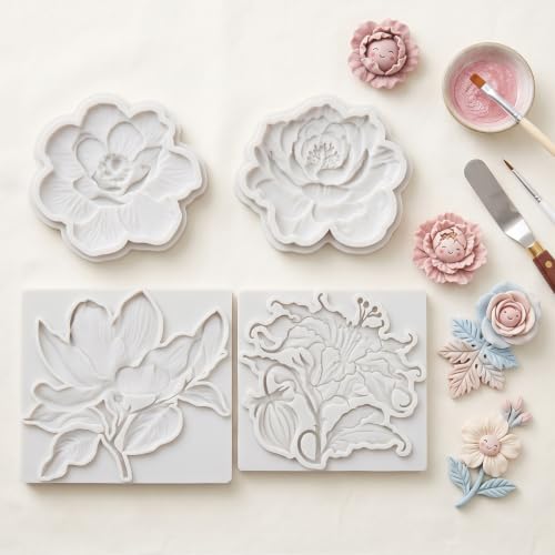 Flower Silicone Mold Set of 4 - Peony, Camellia, Magnolia, Lily - Style D