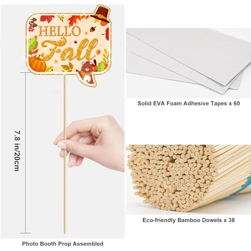 Fall Thanksgiving Photo Booth Props Set - Autumn Party Decorations with Pumpkins Leaves Corns