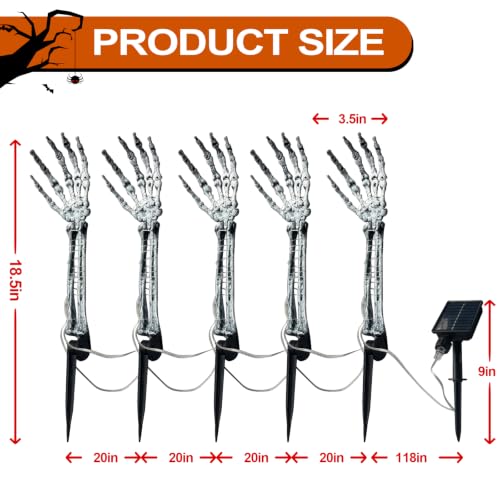 Solar Halloween Skeleton Hand Stakes - 5 Pack Purple & Orange LED Pathway Lights - Waterproof Outdoor Yard Decorations - Variation: Orange Skeleton Hands