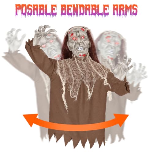 Halloween Creepy Animatronic Zombie Groundbreaker Outdoor Decor with Light-Up Eyes & Spooky Sound