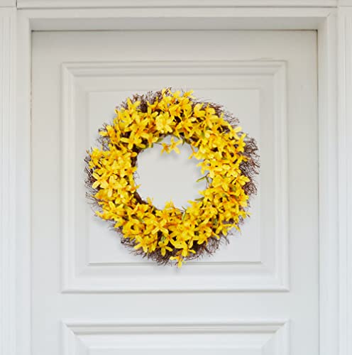Artificial Forsythia Wreath 18 Inch - Indoor Door Decor, Gift, Home & Office