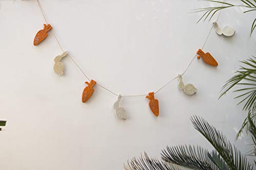 Handmade Wool Felt Easter Bunny & Carrot Garland - 48-Inch Wall & Table Decor