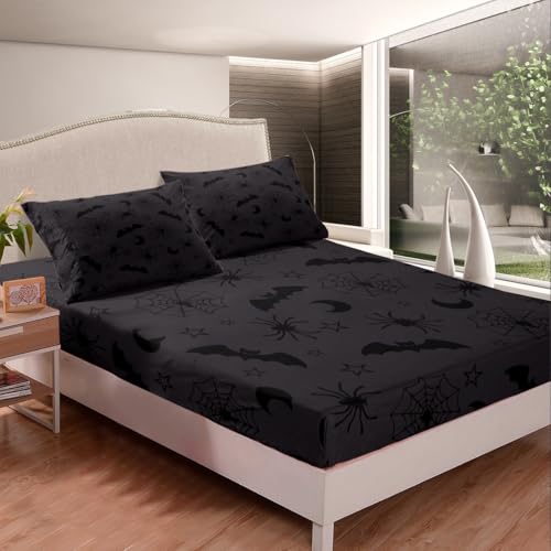 Halloween Bat Moon Bedding Set Queen Size Bed Cover with Pillowcases - Teens Kids