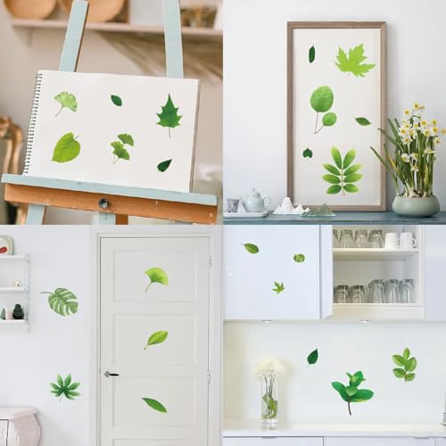 Green Leaf Wall Stickers for Windows - Self-Adhesive Vinyl Decals, Waterproof, 8 Sheets - Leaf-210