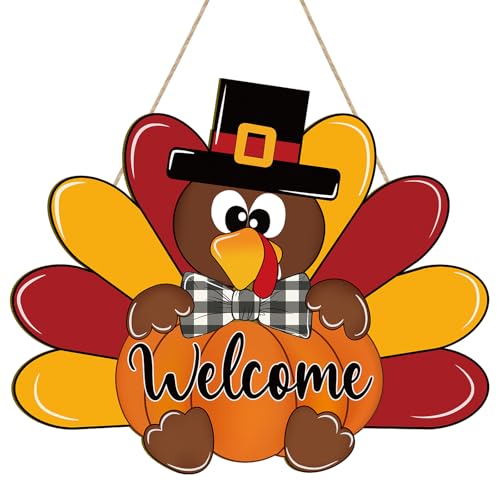 Thanksgiving Wooden Turkey Wreath with Black Bow - Large Fall Door Decoration