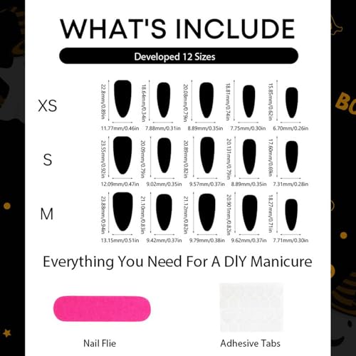 30Pcs Halloween Fake Almond Nails with 3D Ghost Designs - Black & White, Easy Glue-On Set