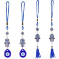 Blue Evil Eye & Hamsa Hand Car Pendant Set - Beaded Rearview Mirror Ornaments for Car & Home Decor