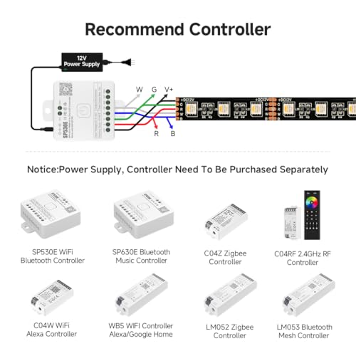 RGBW LED Light Strip 16.4ft Warm White & RGB + White 3000K-3500K, IP67, Black PCB