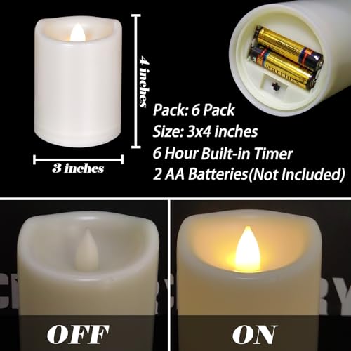 6 Pack Outdoor Waterproof Battery Operated Candles with Timer 3x4 Inches