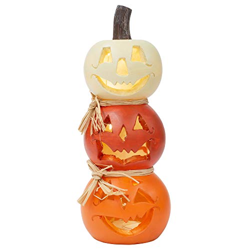 Stacked Jack-O-Lantern LED Resin Figurine - Halloween Decor, 12 Inches