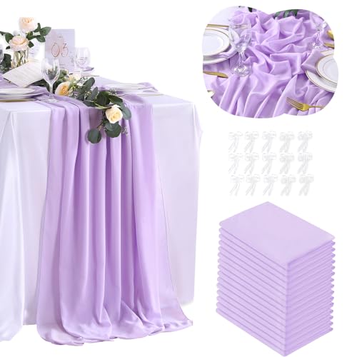 15pcs Light Purple Wedding Table Runners 27x120 Inch Sheer Gauze Fabric Set