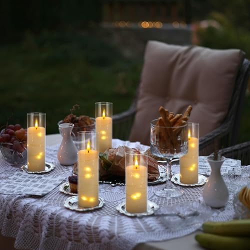 24 Pack Flickering Flameless Candles with Embedded String Lights - White, 2.2 Inch Diameter, 5-7 Inch Heights, Ivory Variation