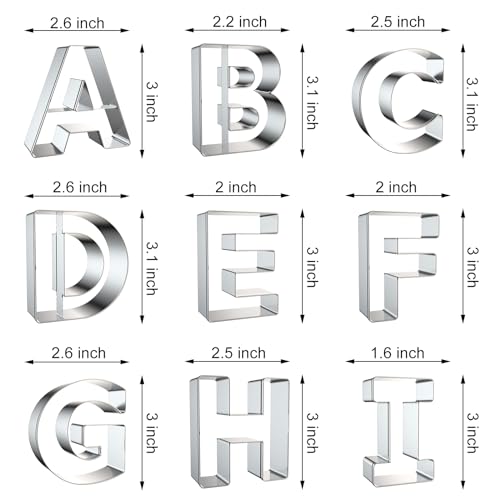 Large Alphabet Letter Cookie Cutters Set 3 Inch - 26 Pcs Stainless Steel
