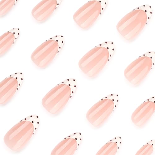 French Tip Press-On Nails Polka Dot Almond Fake Nails Set - Style 11