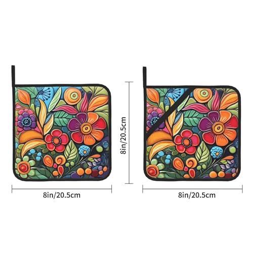 Colorful Boho Pot Holders Set of 2 - Heat Resistant Kitchen Oven Pads