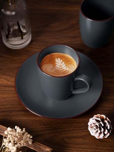 Charcoal Famiware 8-Piece Coffee Mug Set - 13 oz Ceramic Stoneware Cups