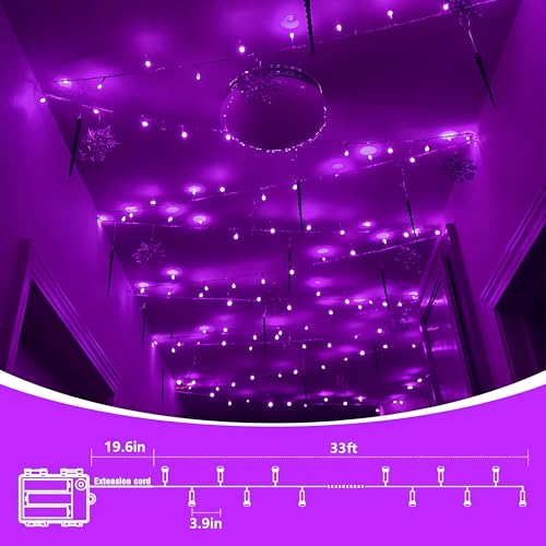 Purple Battery Operated String Lights 33ft 100 LED Waterproof 8 Modes with Remote – 2 Pack