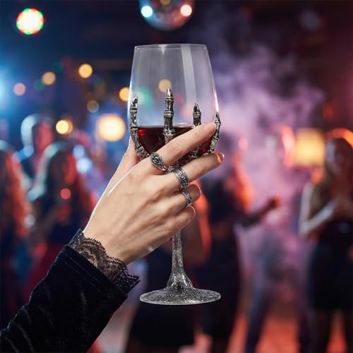 Gothic Skeleton Skull Wine Glass with Bone Hand Base - Dark Decor Variation E