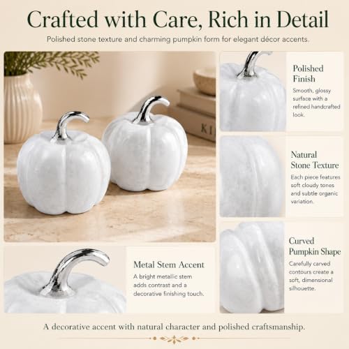 Clear Quartz Pumpkin Figurine - Gemstone Carving for Energy Amplification & Fall Decor - 2 Pack