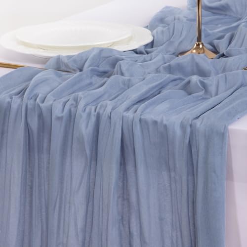 Dusty Blue Cheesecloth Table Runner 10ft for Wedding & Party Decor - Set of 6