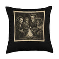 Classic Monsters Campfire Halloween Throw Pillow 18x18 - Spooky Movie Night Decor