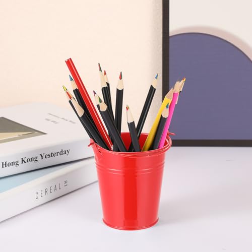Mini Metal Buckets with Handles - Galvanized Pails for Wedding Party Favors - Red, 28 Pcs