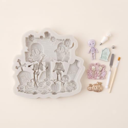 Halloween Skeleton Tombstone Fondant Mold - Skeleton Style T Silicone Cake Decor
