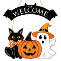 Large Wooden Halloween Ghost Door Wreath - Black & Pumpkin Decor for Front Door