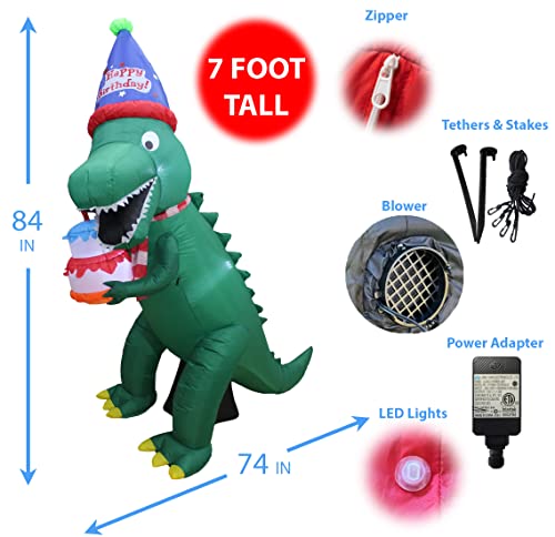 Birthday Party Decorations Bundle with Inflatable Dinosaur & Cake - Indoor Outdoor Festive Decor
