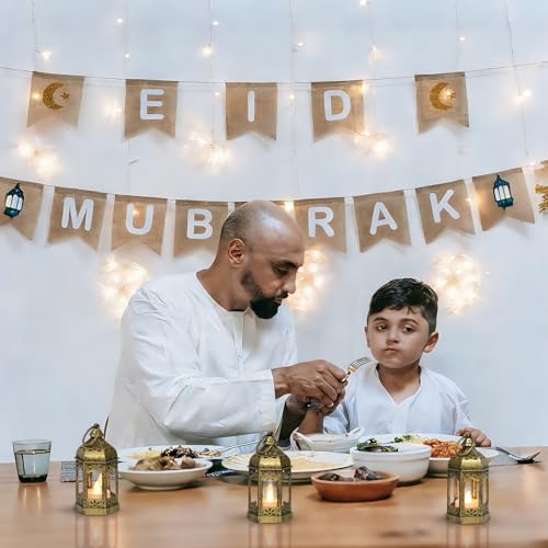 Mini Lanterns for Ramadan Eid Decorations - Brushed Brass, 12 Pcs