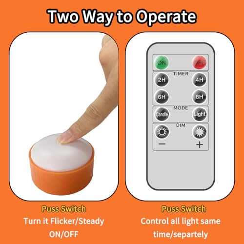2 Pack Halloween LED Pumpkin Lights with Remote & Timer - Flickering Jack-O-Lantern Candles