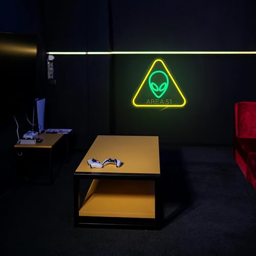 Alien Neon Sign - Area 51 LED Wall Decor with UFO Green Alien & Triangle Frame - Gamer Room & Man Cave Lighting - Variation: Alien