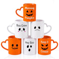 Halloween Coffee Mug Set with Heart Handles - 6 Pack, 10 Oz, Halloween / Yellow White Black
