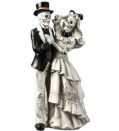Halloween Skeleton Bride and Groom Decoration - 11 Inch Black & White