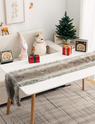 Faux Fur Christmas Table Runner Plush Holiday Decor for Dining & Home