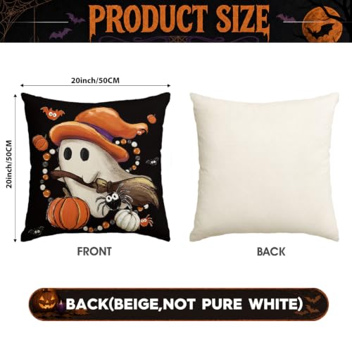 Halloween Pumpkin Ghost Throw Pillow Covers 20x20 Inch Set of 4 - Black
