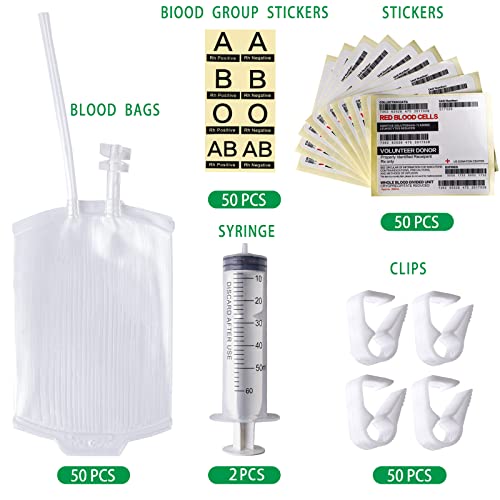 50 Reusable Halloween Blood Bags with Syringe - Party & Medical Decor