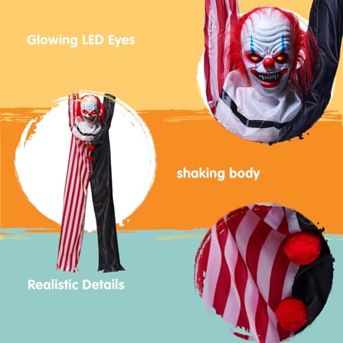 Modern Halloween Hanging Clown Decor with Chain & LED Lights - 65 Inches