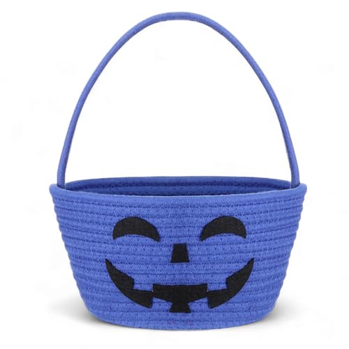 Blue Halloween Trick-or-Treat Pumpkin Basket with Smile Handle - 23cm