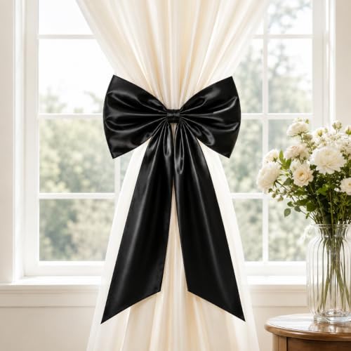 Large Black Satin Bow Wall Decor - 20x35 Inch Pre-Tied Ribbon for Gothic & Party Backdrops