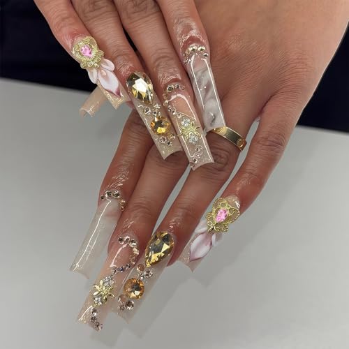 Pizadix 110 Pcs Gold Pink Nail Charms Set - Heart, Cherries, Bows & More, Variation: Gold Pink